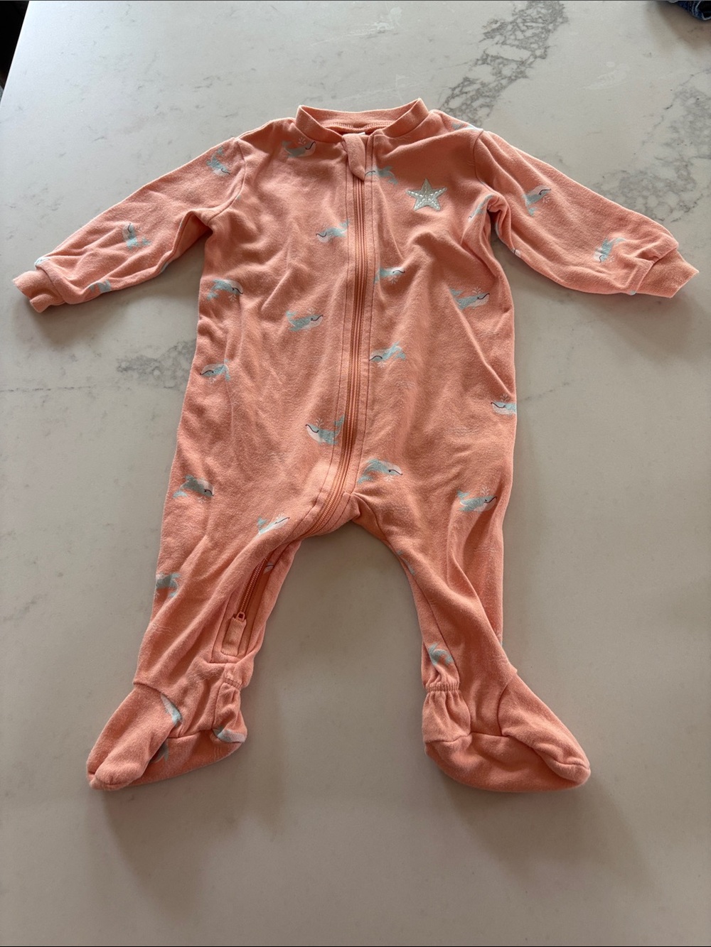 Peach Footed Baby One-Piece Pajamas with Whale & Star Print